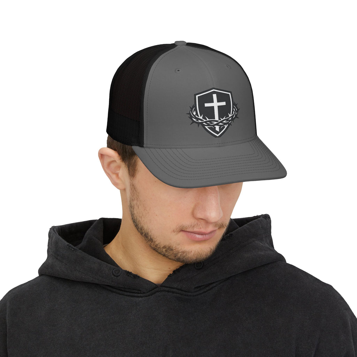 Crown of Thorns Shield Cross Snapback Trucker Cap