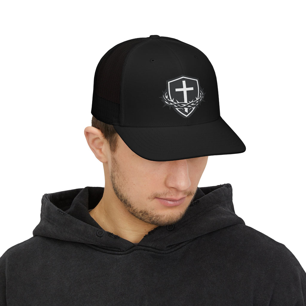 Crown of Thorns Shield Cross Snapback Trucker Cap